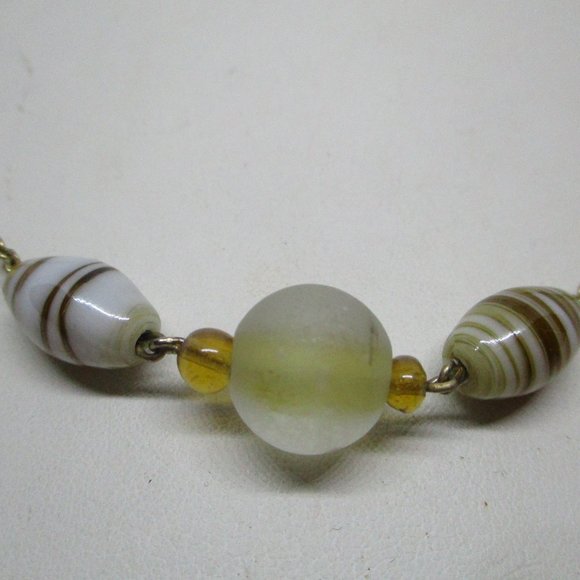 VENETIAN GLASS Necklace Swirled Venetian Glass Frosted Glass Matt Gold Tone Bead - Picture 2 of 10